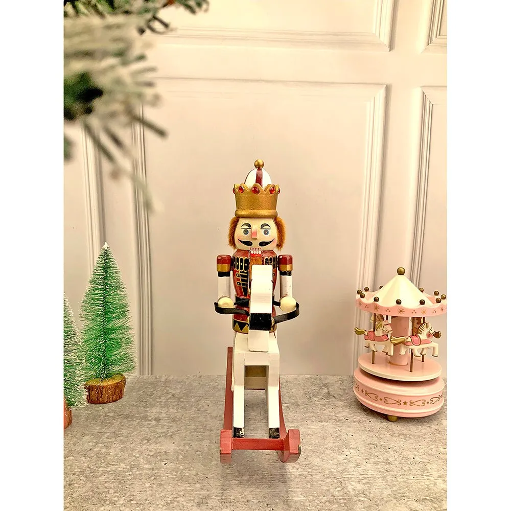 12 inches wooden Maroon Rocking Horse Nutcracker self standing Christmas Table Decor