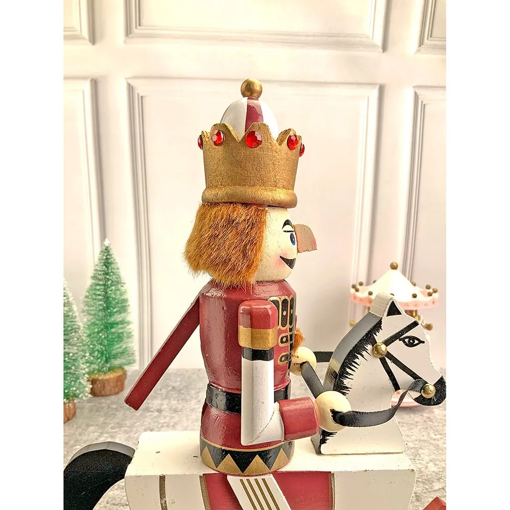 12 inches wooden Maroon Rocking Horse Nutcracker self standing Christmas Table Decor