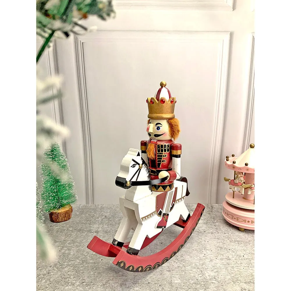 12 inches wooden Maroon Rocking Horse Nutcracker self standing Christmas Table Decor