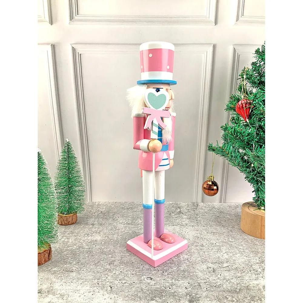 15 inches wooden Pastel Pink Heart Nutcracker self standing Christmas Table Decor