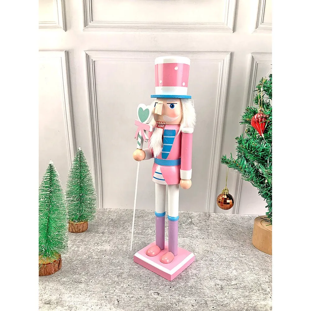 15 inches wooden Pastel Pink Heart Nutcracker self standing Christmas Table Decor