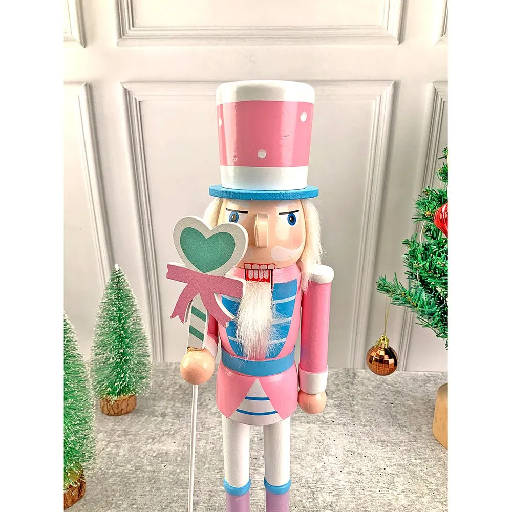 15 inches wooden Pastel Pink Heart Nutcracker self standing Christmas Table Decor