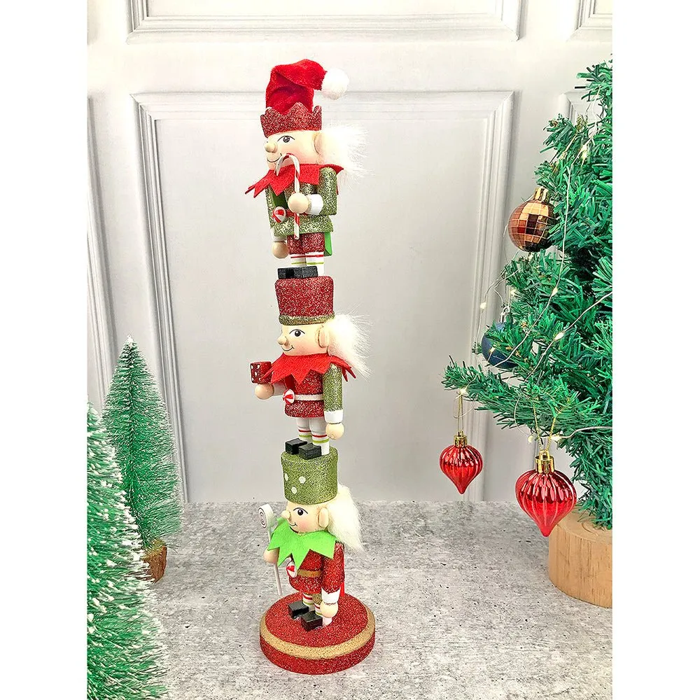 3 Tier Stacked Wooden Elves Christmas Table Décor