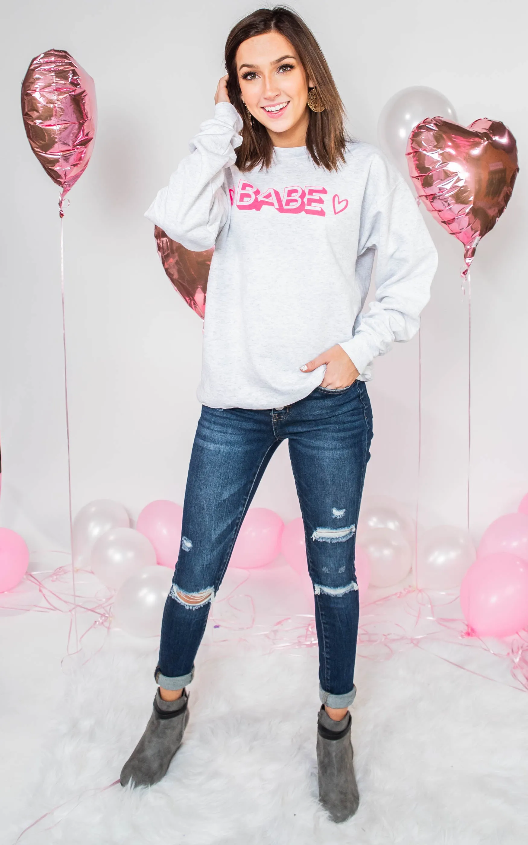 Babe Crewneck Sweatshirt - Ash Grey** - Final Sale