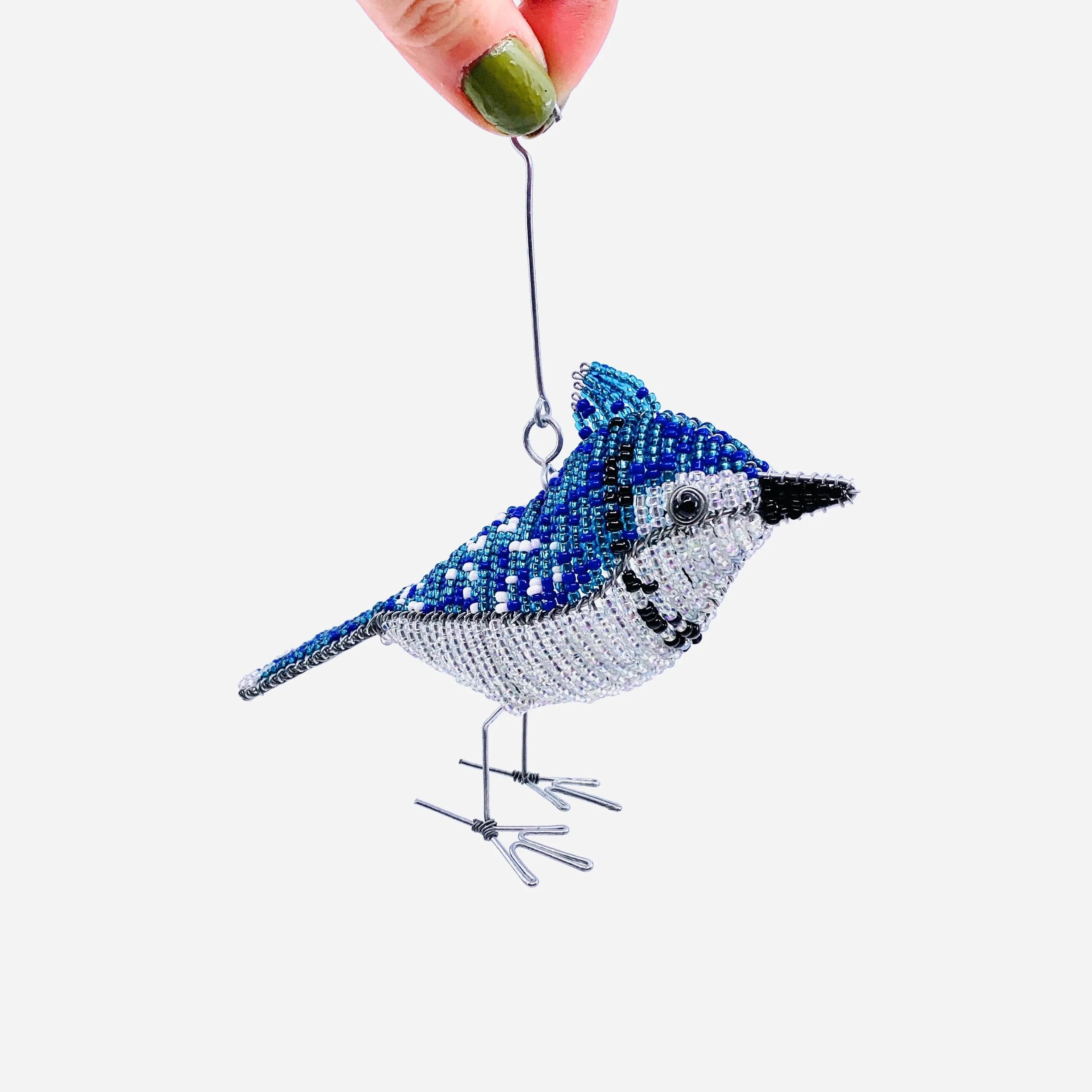 Beaded Bird Ornament, Blue Jay