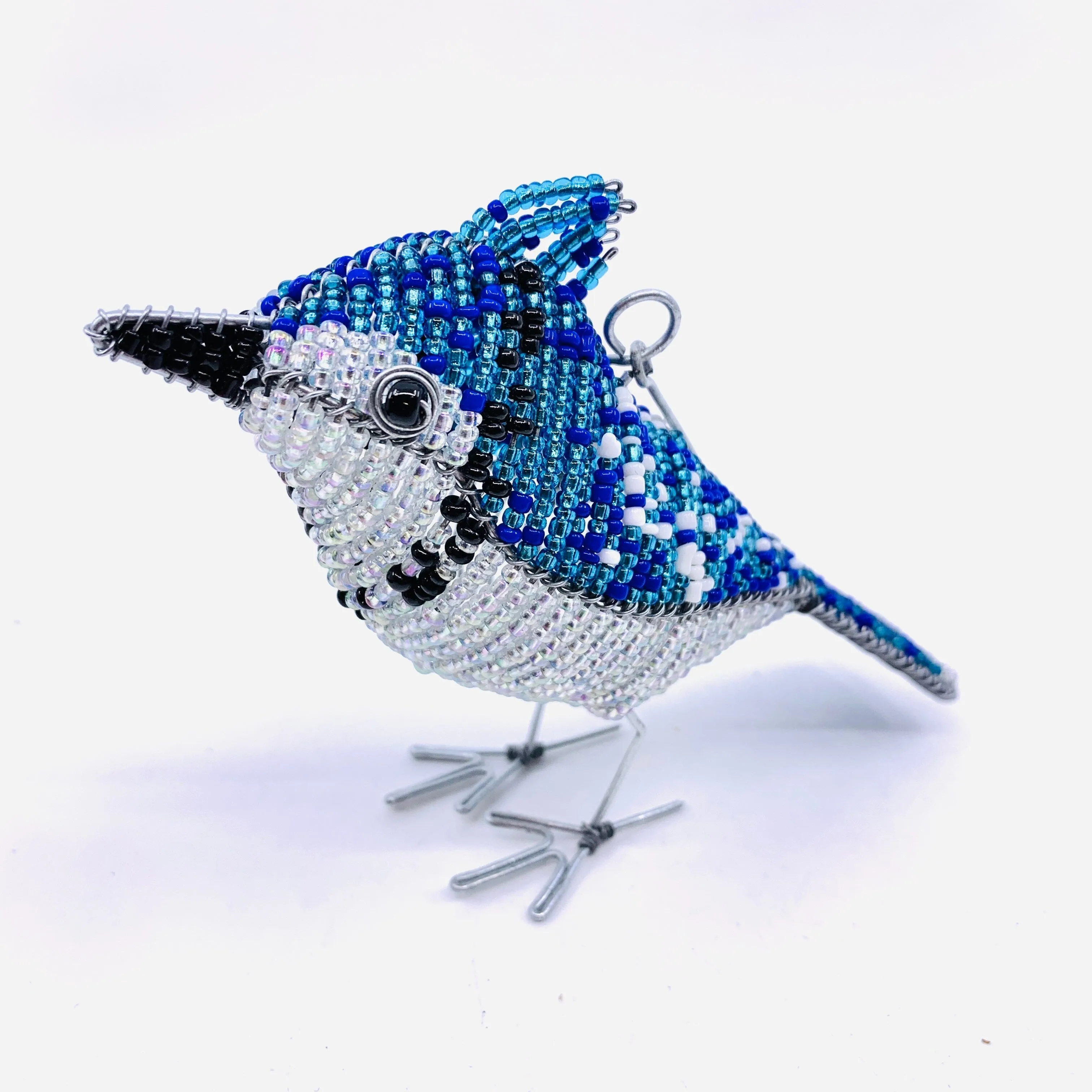 Beaded Bird Ornament, Blue Jay