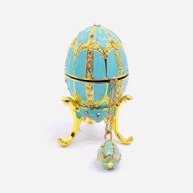 Bejeweled Enamel Trinket Box and Pendant 25, Turquoise Faberge Style Egg