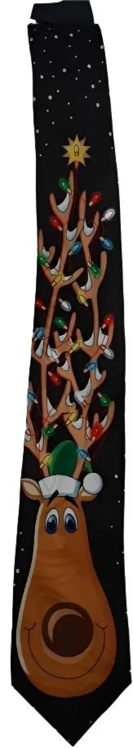 Black/Reindeer Christmas Tie