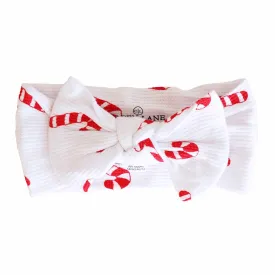 Candy Cane Lane Waffle Bamboo Knit Large Bow Headwrap