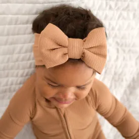 Caramel Ribbed Luxe Bow Headband