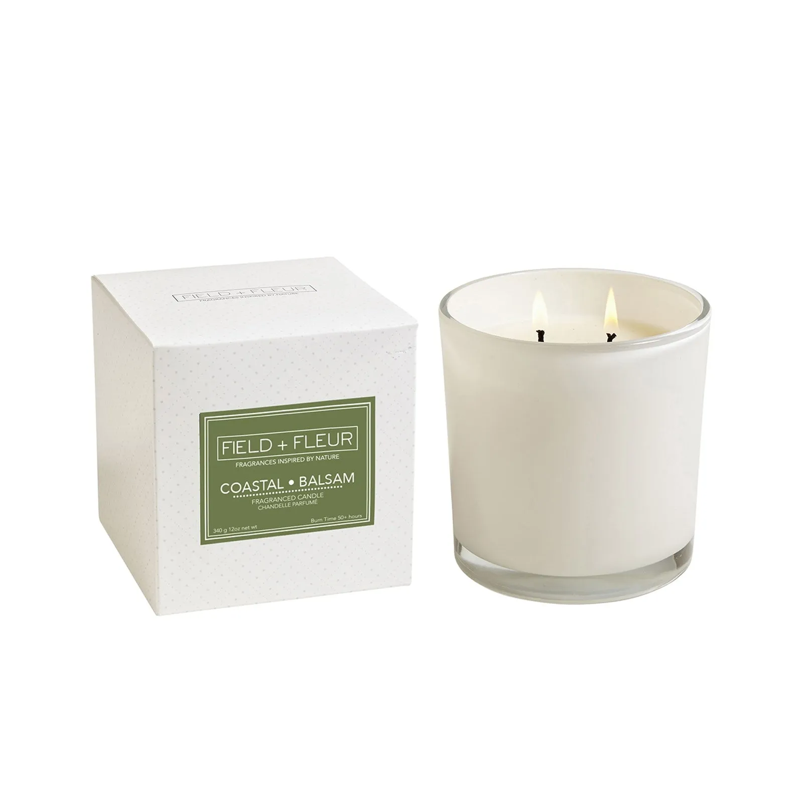 Coastal Balsam 2 Wick Candle in White Glass, 12oz.