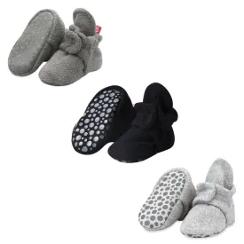 Cozie Fleece Gripper Baby Bootie 3 Pack - Gray/Black/Heather Gray