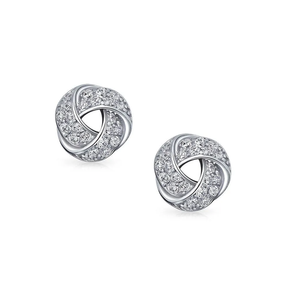 CZ Love Knot Pave Stud Earring Rose Gold Plated .925 Sterling Silver