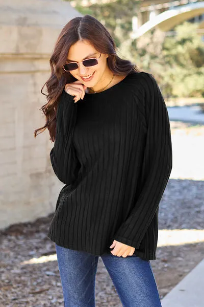 Explore More Collection - Basic Bae Full Size Ribbed Round Neck Long Sleeve Knit Top