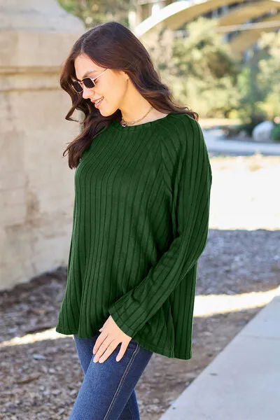 Explore More Collection - Basic Bae Full Size Ribbed Round Neck Long Sleeve Knit Top