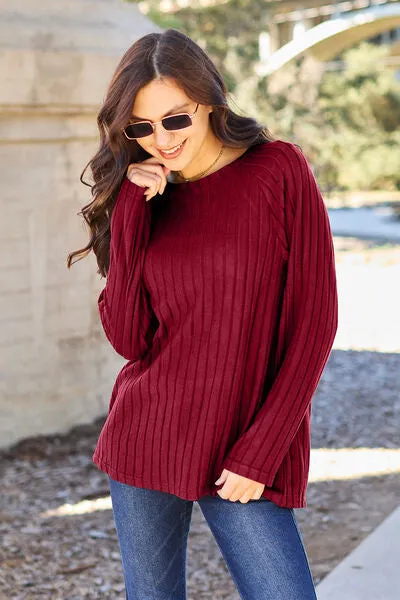 Explore More Collection - Basic Bae Full Size Ribbed Round Neck Long Sleeve Knit Top