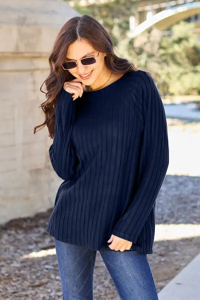 Explore More Collection - Basic Bae Full Size Ribbed Round Neck Long Sleeve Knit Top