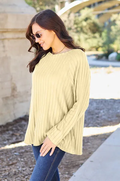 Explore More Collection - Basic Bae Full Size Ribbed Round Neck Long Sleeve Knit Top