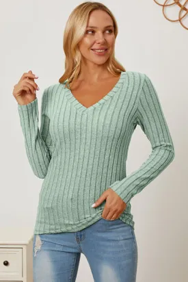 Explore More Collection - Basic Bae Full Size Ribbed V-Neck Long Sleeve T-Shirt