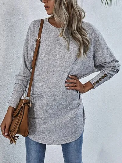 Explore More Collection - Buttoned Round Neck Long Sleeve T-Shirt