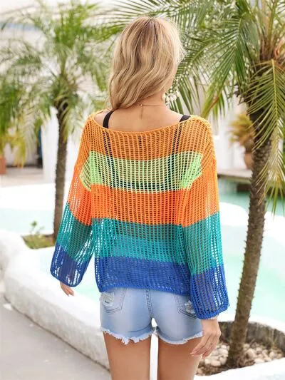 Explore More Collection - Color Block Openwork Boat Neck Cover Up