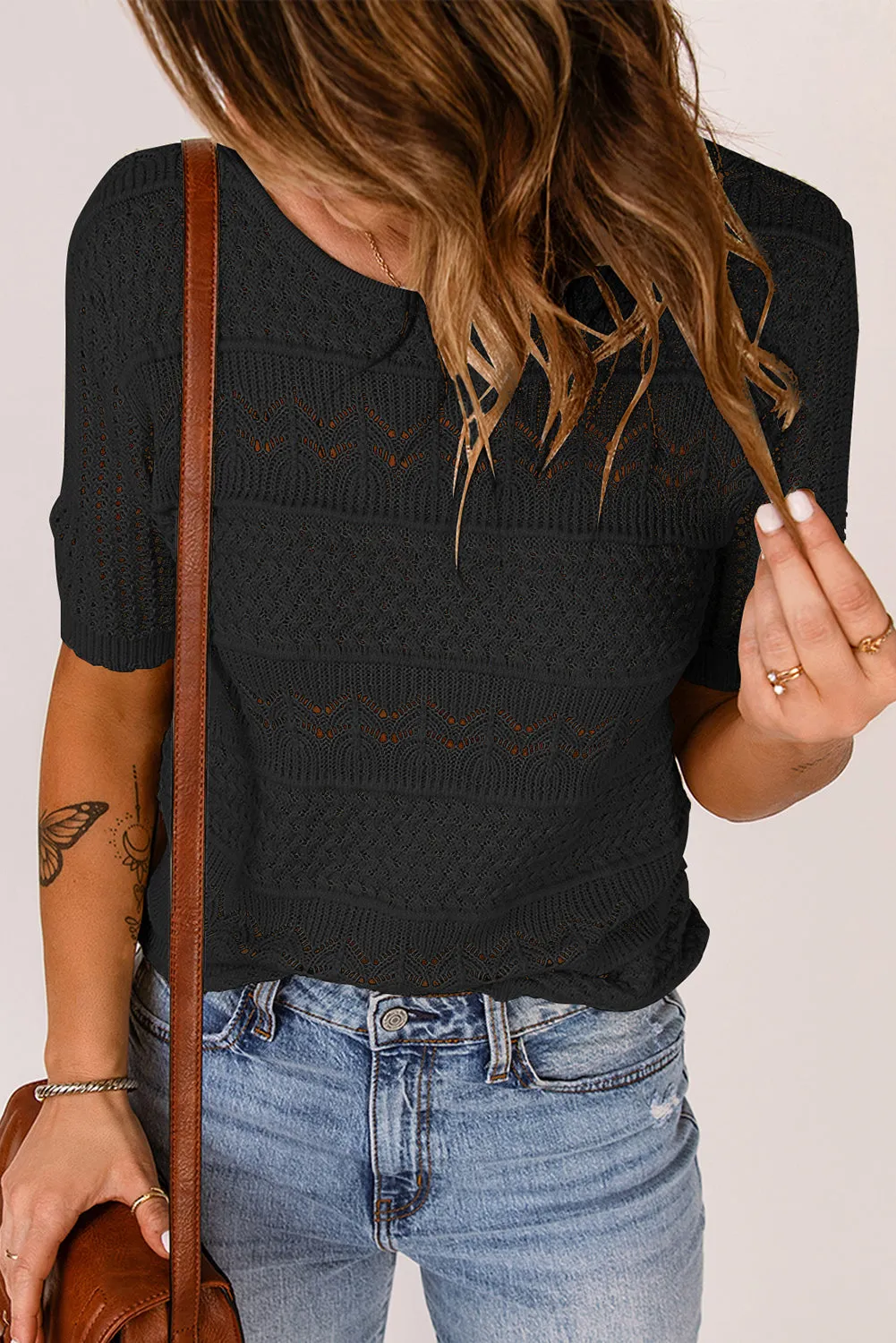 Explore More  Collection - Round Neck Short Sleeve Knit Top