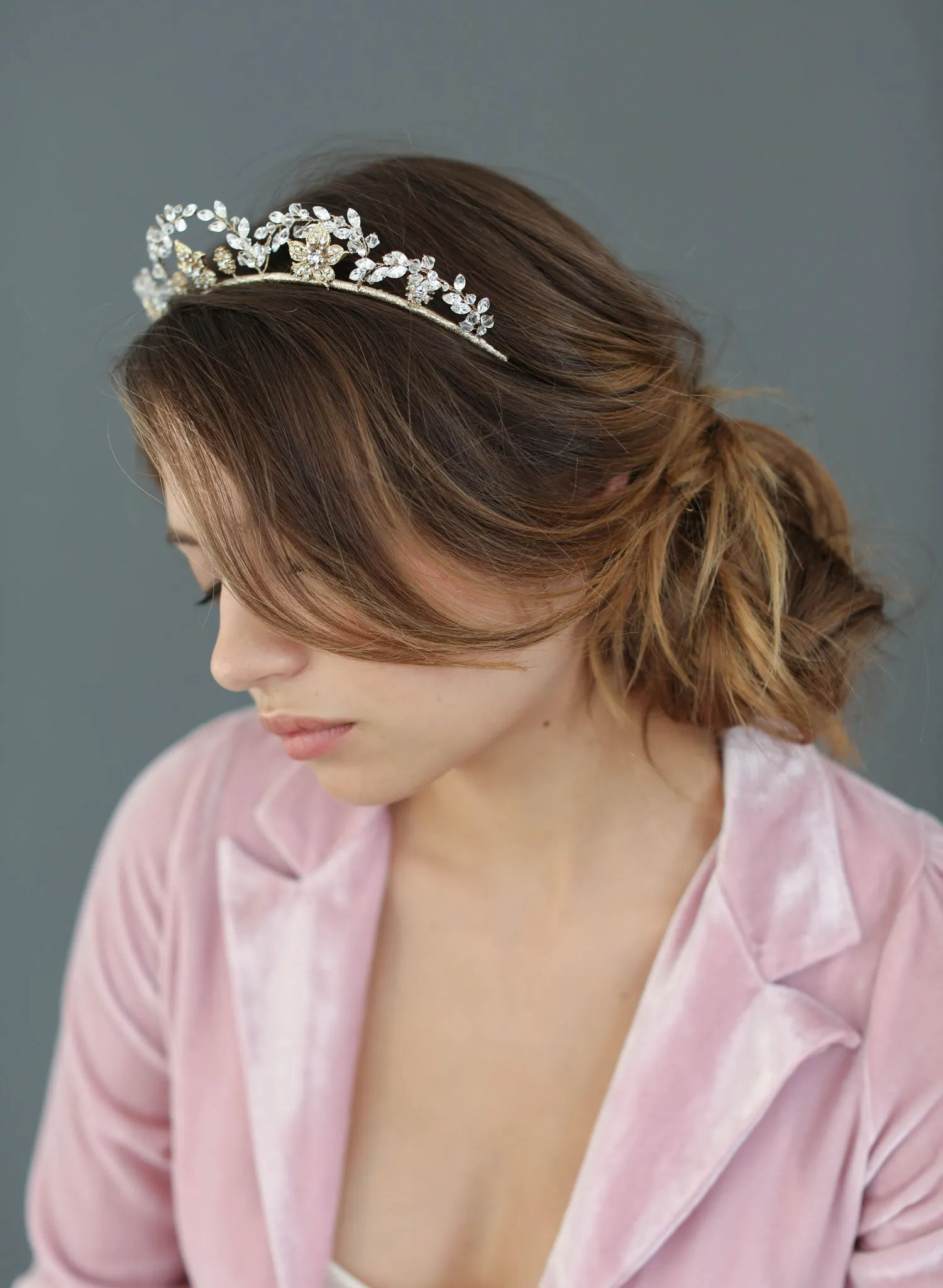 Floral tiara with navette crystal arches - Style #611