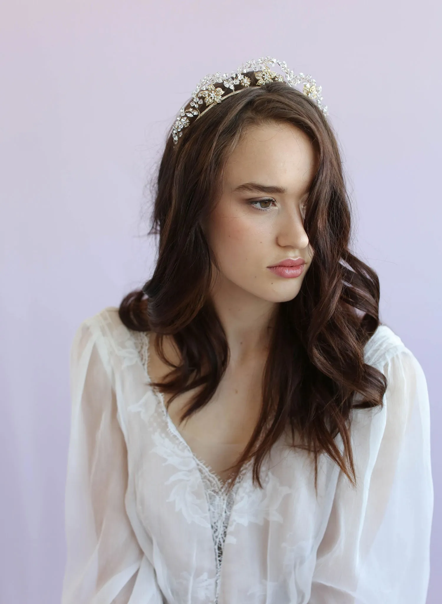 Floral tiara with navette crystal arches - Style #611