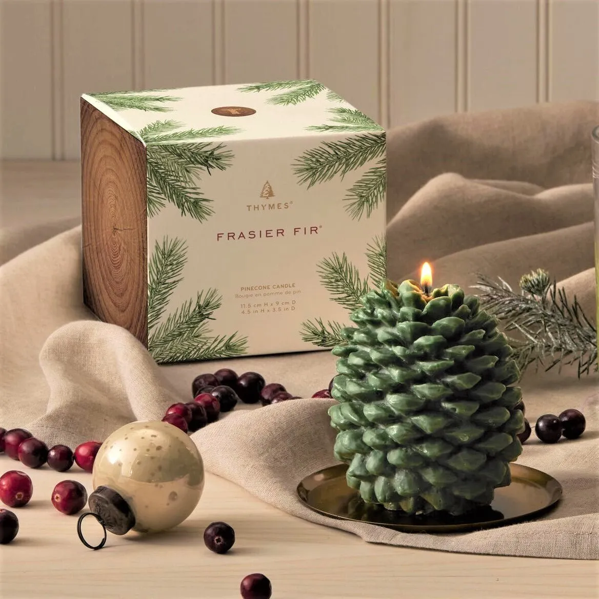 Frasier Fir Pinecone-Shaped Candle with Tray