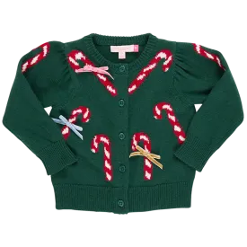 Girls Constance Sweater - Green Candy Cane Bows