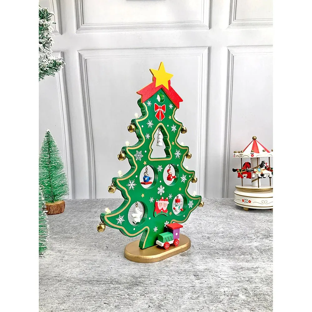 Green DIY Wooden Christmas Tree with LED Light, Christmas Table Décor