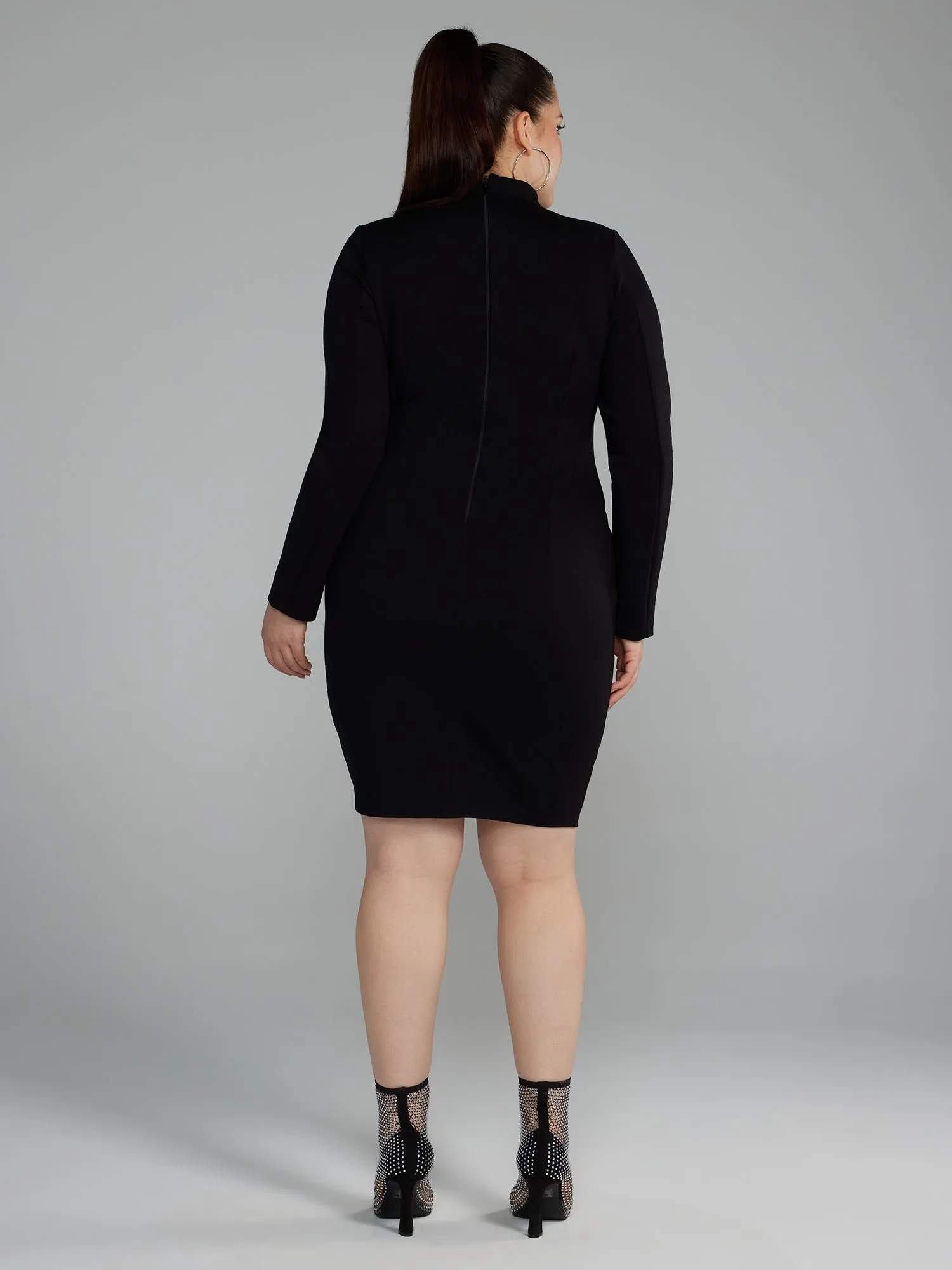 Grommet Seamed Ponte Knit Dress