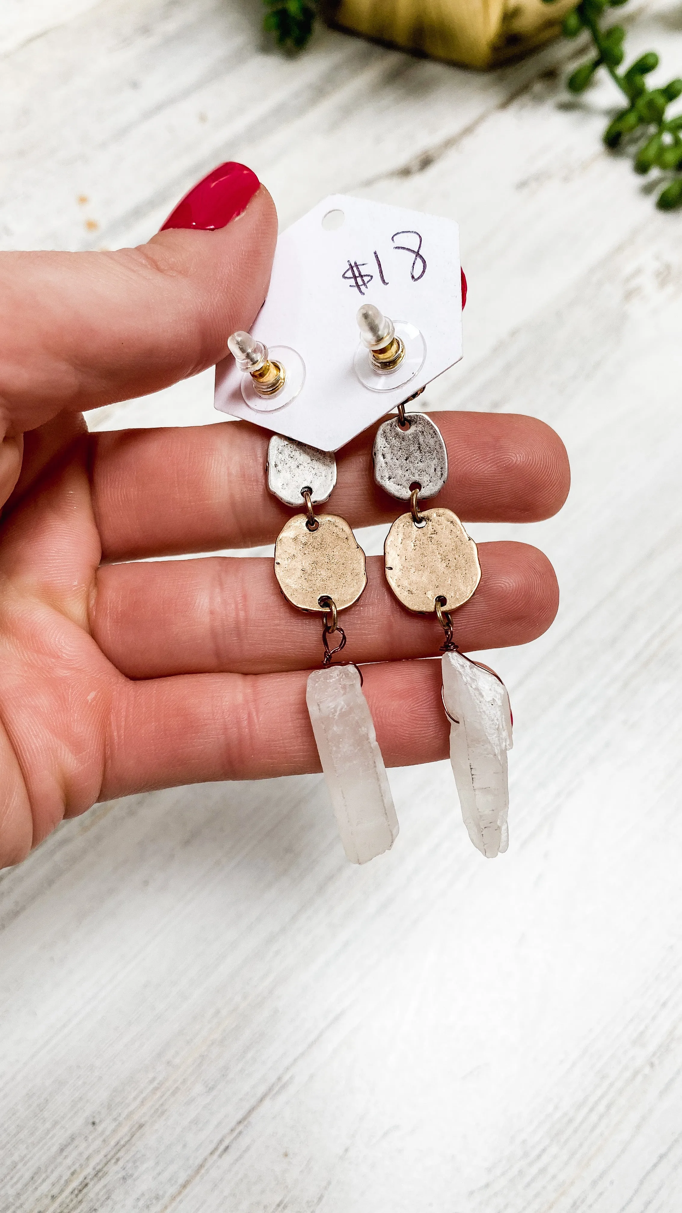 Handmade Gold & Silver Raw Crystal Drop Earrings