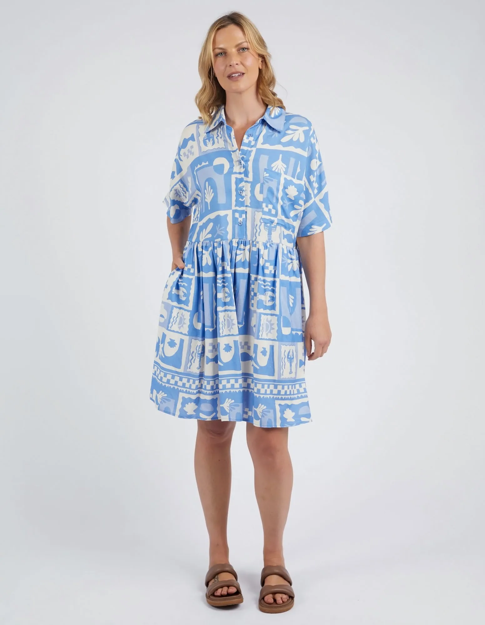 Holiday Sun Dress Cerulean Holiday Print