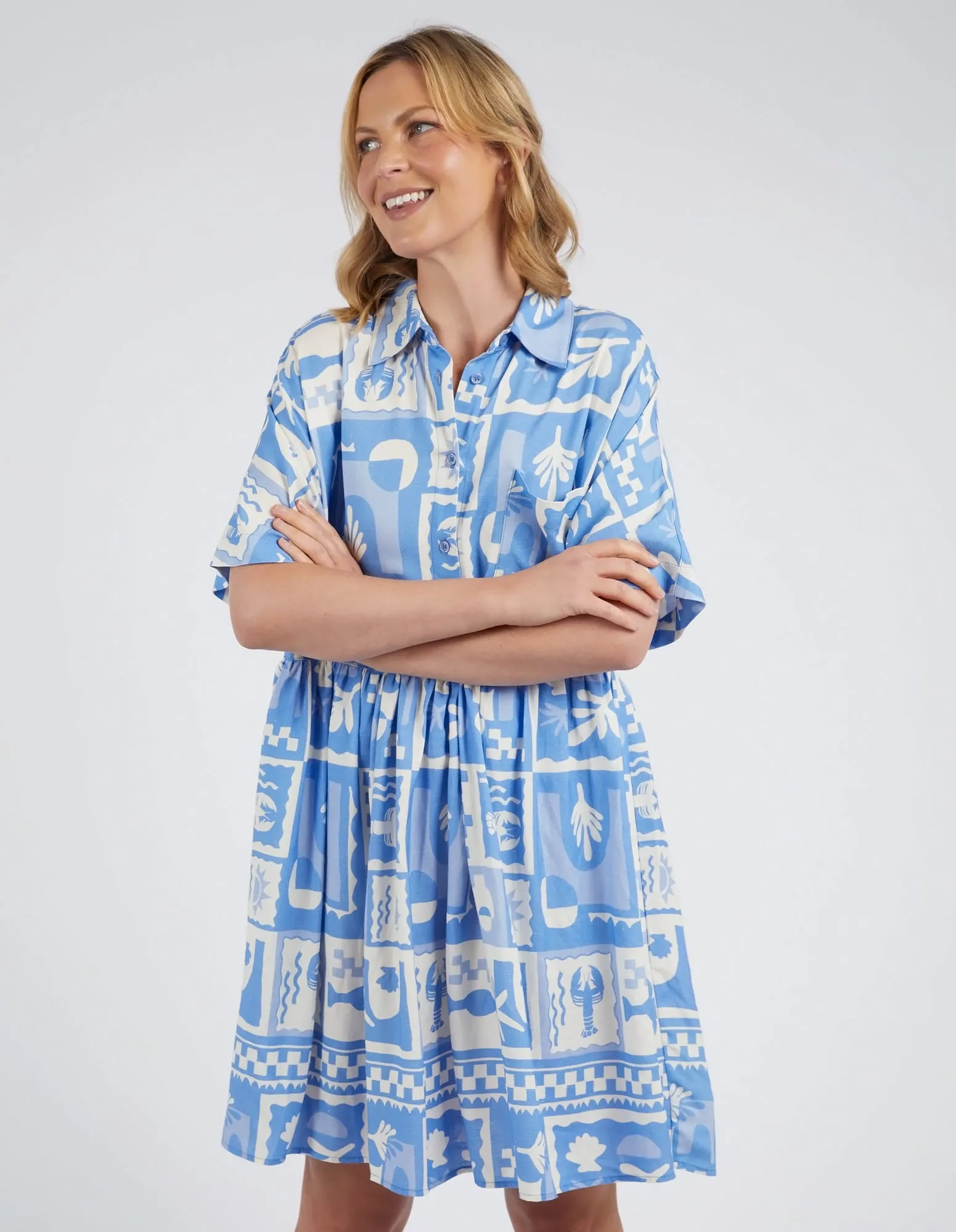 Holiday Sun Dress Cerulean Holiday Print