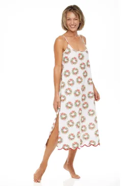 Holiday Wreath Print Slip Nightgown