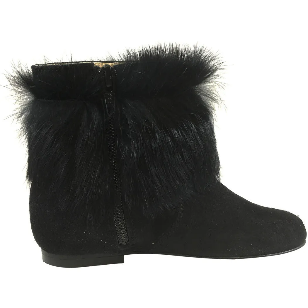 Hoo Shoes Chloe's Girl's Soft Fur Black Zip Up Ankle Bootie Shoe