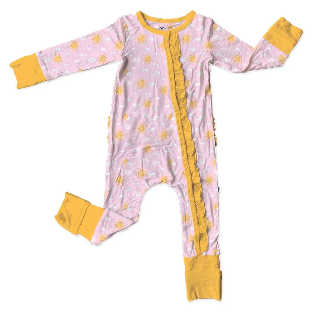 Mason Pink Bamboo Ruffle Convertible Footie