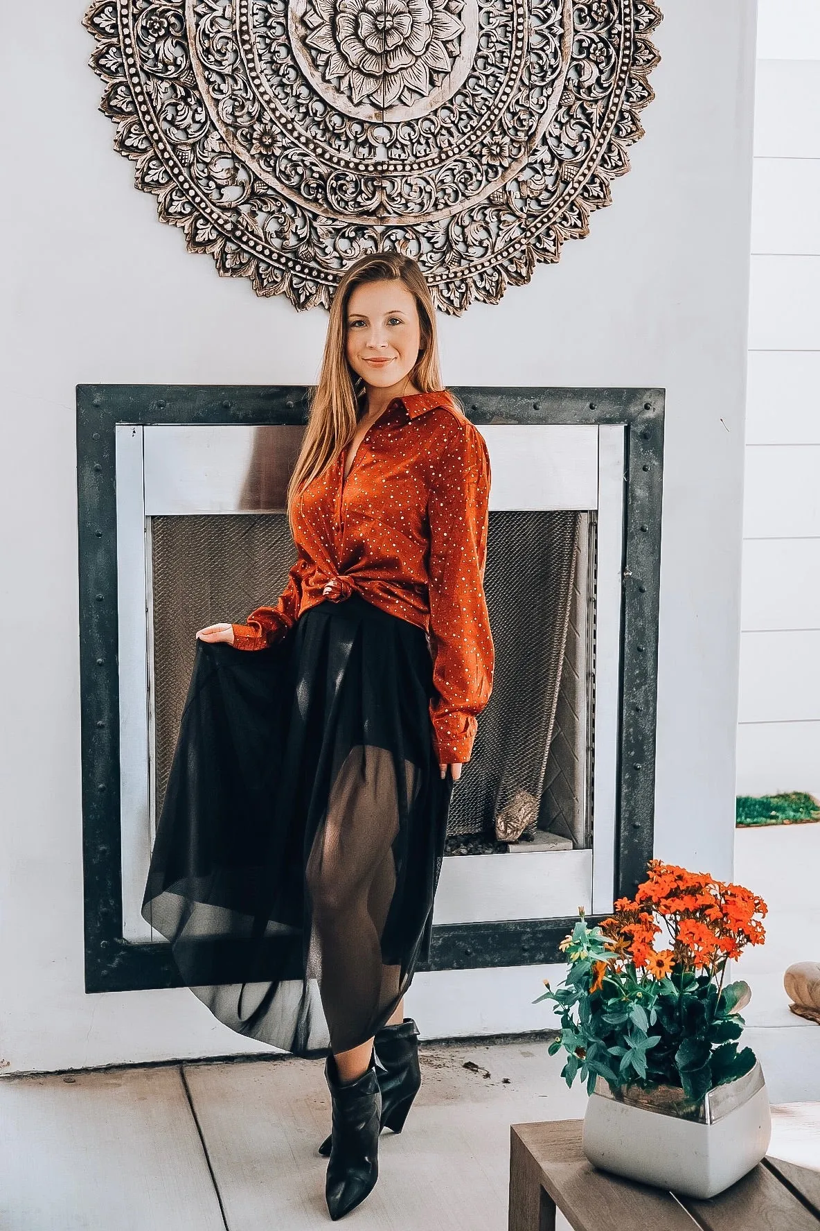 Orange Long Sleeve Blouse with Shimmer Flecks