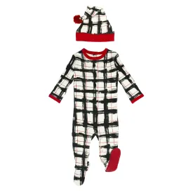 Organic Holiday Footie & Cap Set in Christmas Day Plaid