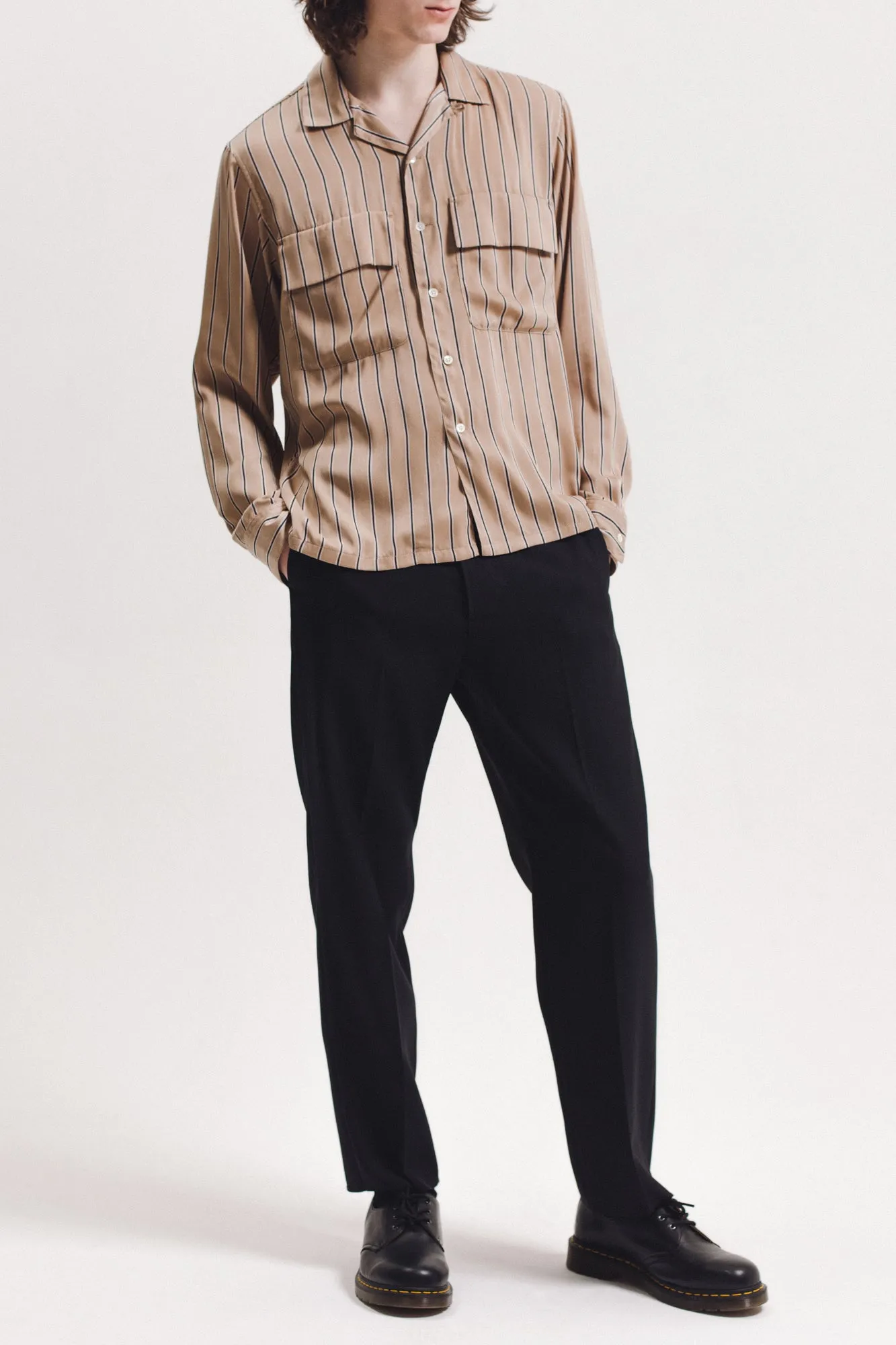 Stripe Rayon Shirt - Beige