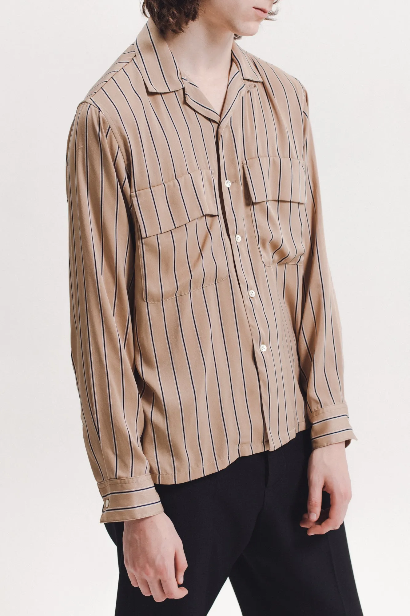 Stripe Rayon Shirt - Beige